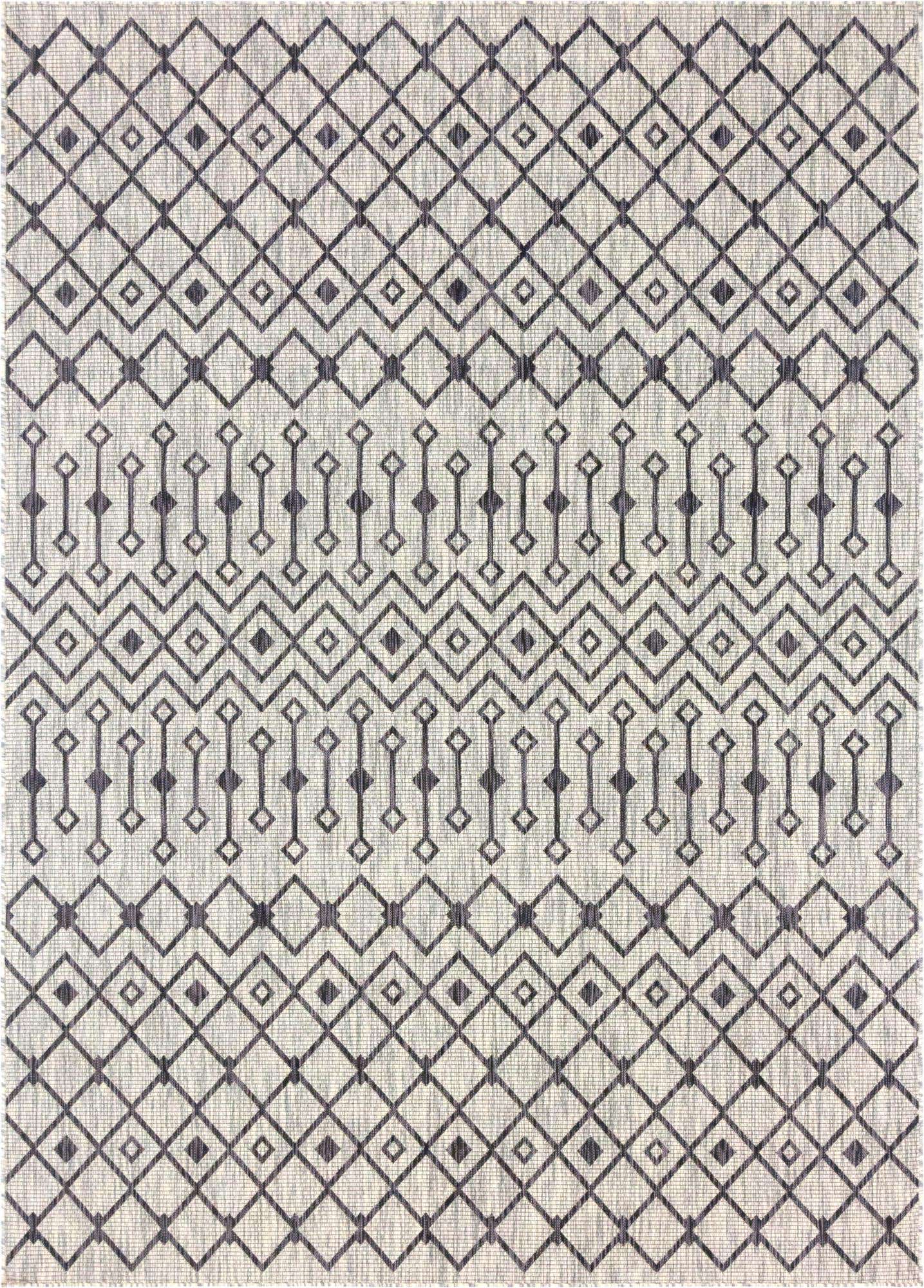 7' 10 x 11' Kearney · Geometric Outdoor Rug, gray and black
