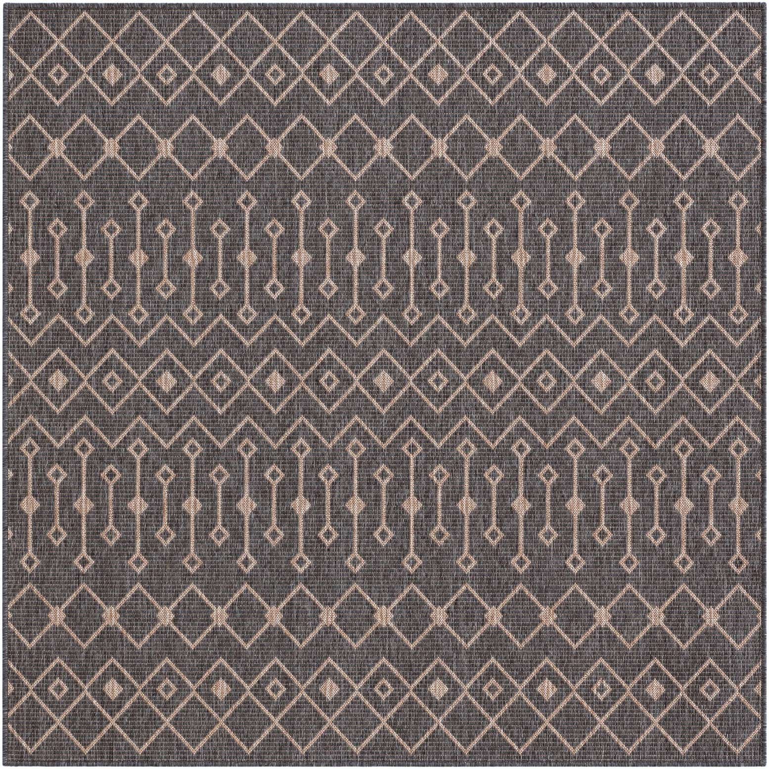 6' x 6' Kearney · Geometric diamond Outdoor Rug, charcoal and natural