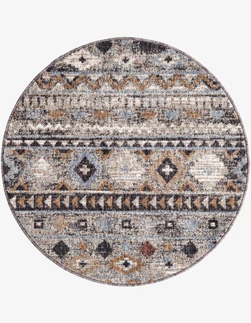 Khaki Gray Eco Southwestern Round Rug