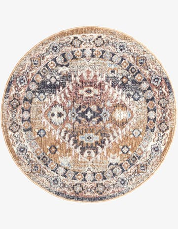 Khaki Gray Eco Southwestern Round Rug