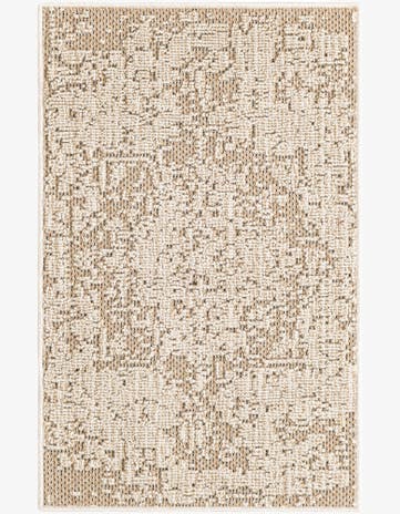 Khaki Easy-Clean Traditional Indoor / Outdoor Rug