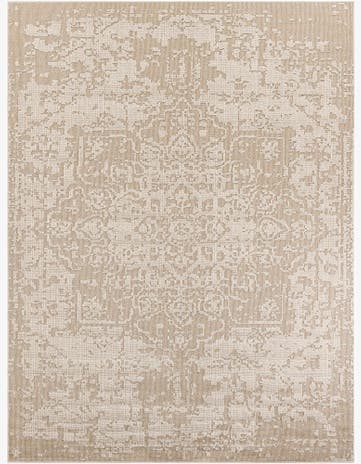 Khaki Easy-Clean Traditional Indoor / Outdoor Rug