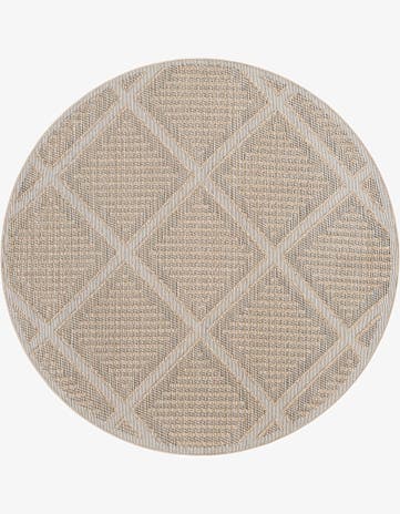 Khaki Easy-Clean Lattice Indoor / Outdoor Round Rug