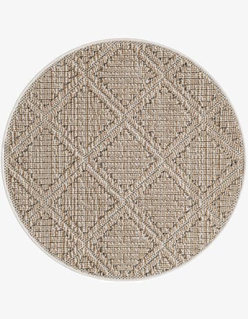 Khaki Easy-Clean Lattice Indoor / Outdoor Round Rug