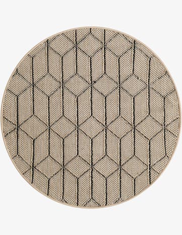 Khaki Easy-Clean Trellis Indoor / Outdoor Round Rug