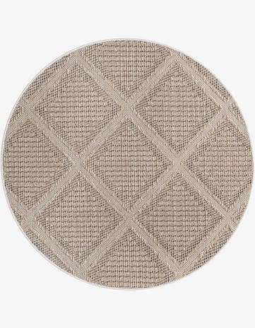 Khaki Easy-Clean Trellis Indoor / Outdoor Round Rug