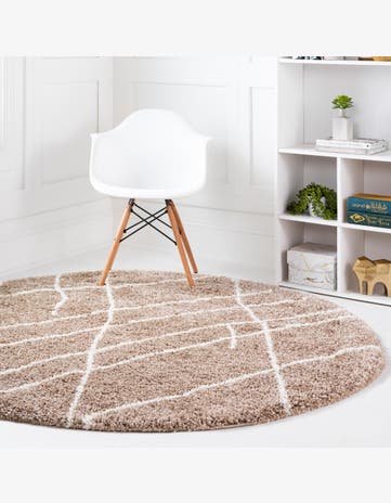 Khaki Soft Touch Shag Round Rug