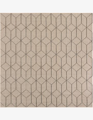 Khaki Easy-Clean Trellis Indoor / Outdoor Square Rug