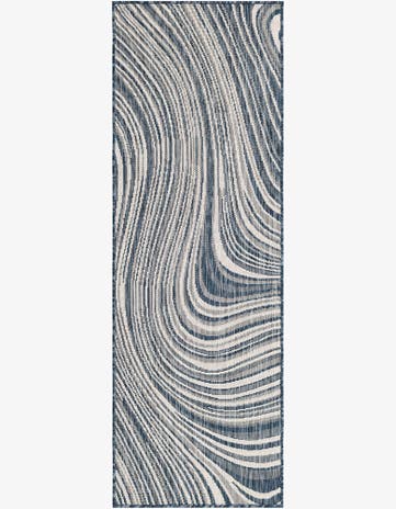 Lander · Abstract wave Outdoor Rug, blue and ivory