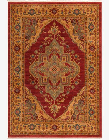 7' x 10' Lathrop · Medallion rug, red and brown