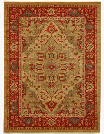 10' x 13' Lathrop · Medallion rug, red and tan
