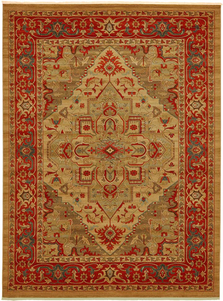 10' x 13' Lathrop · Medallion rug, red and tan