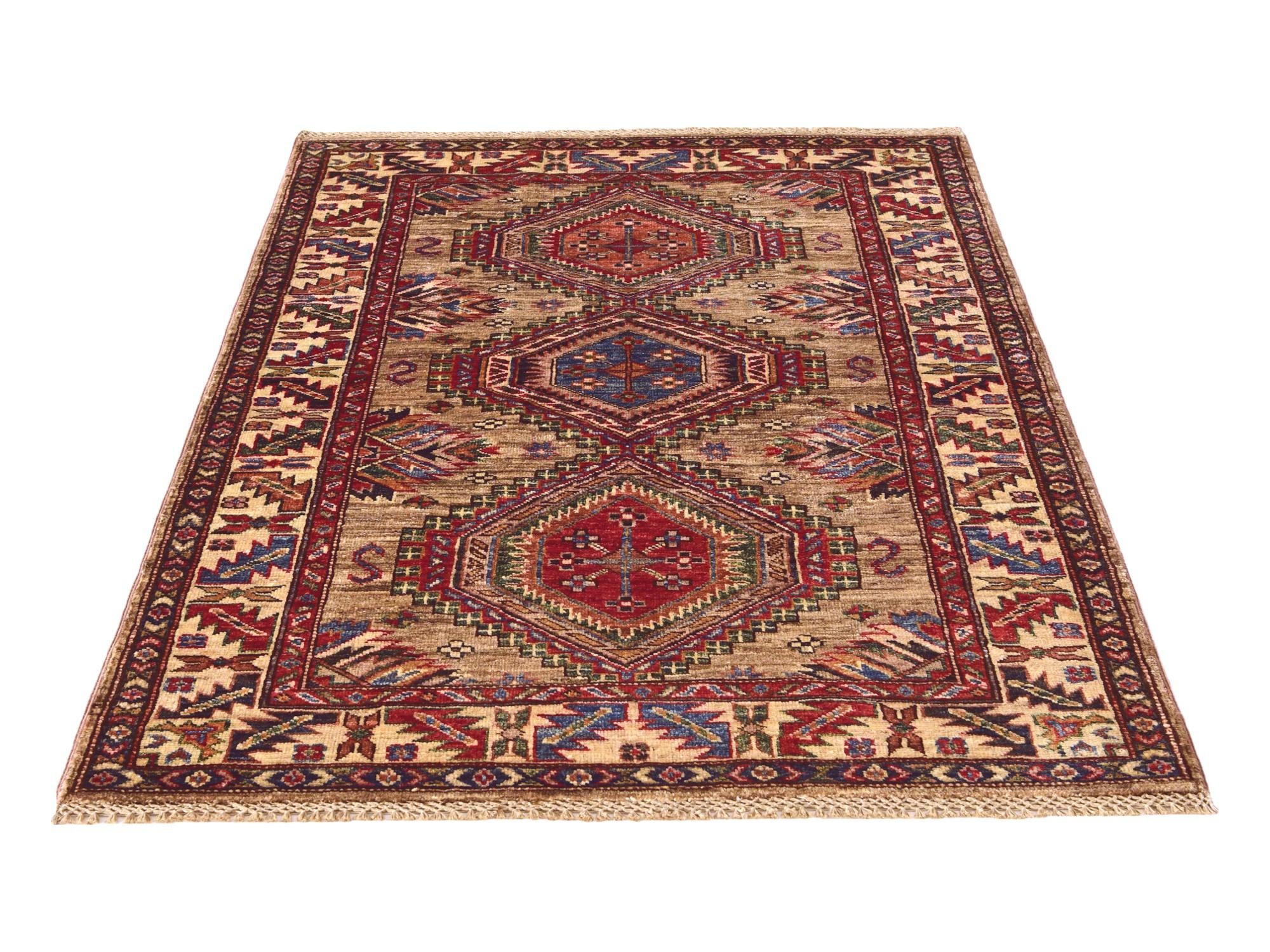 3' 4 x 4' 11 Hand Knotted Kazak Rug
