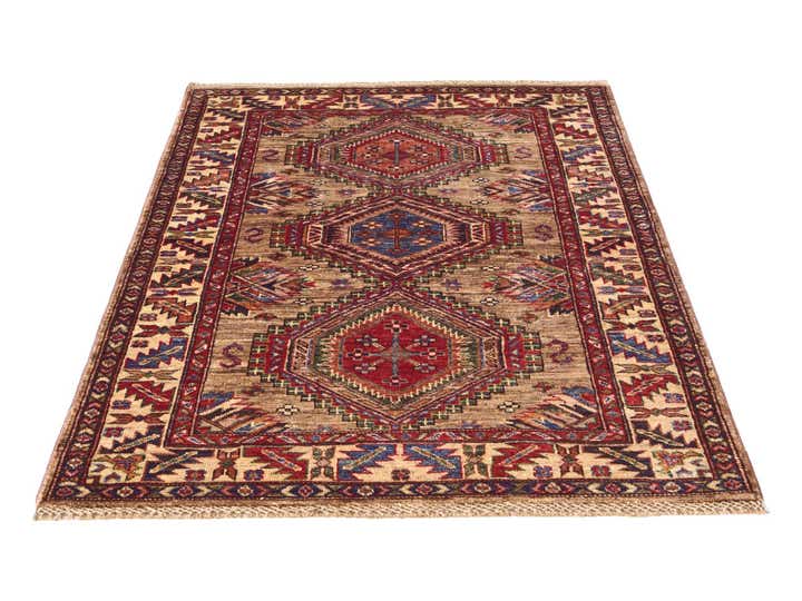 3' 4 x 4' 11 Hand Knotted Kazak Rug