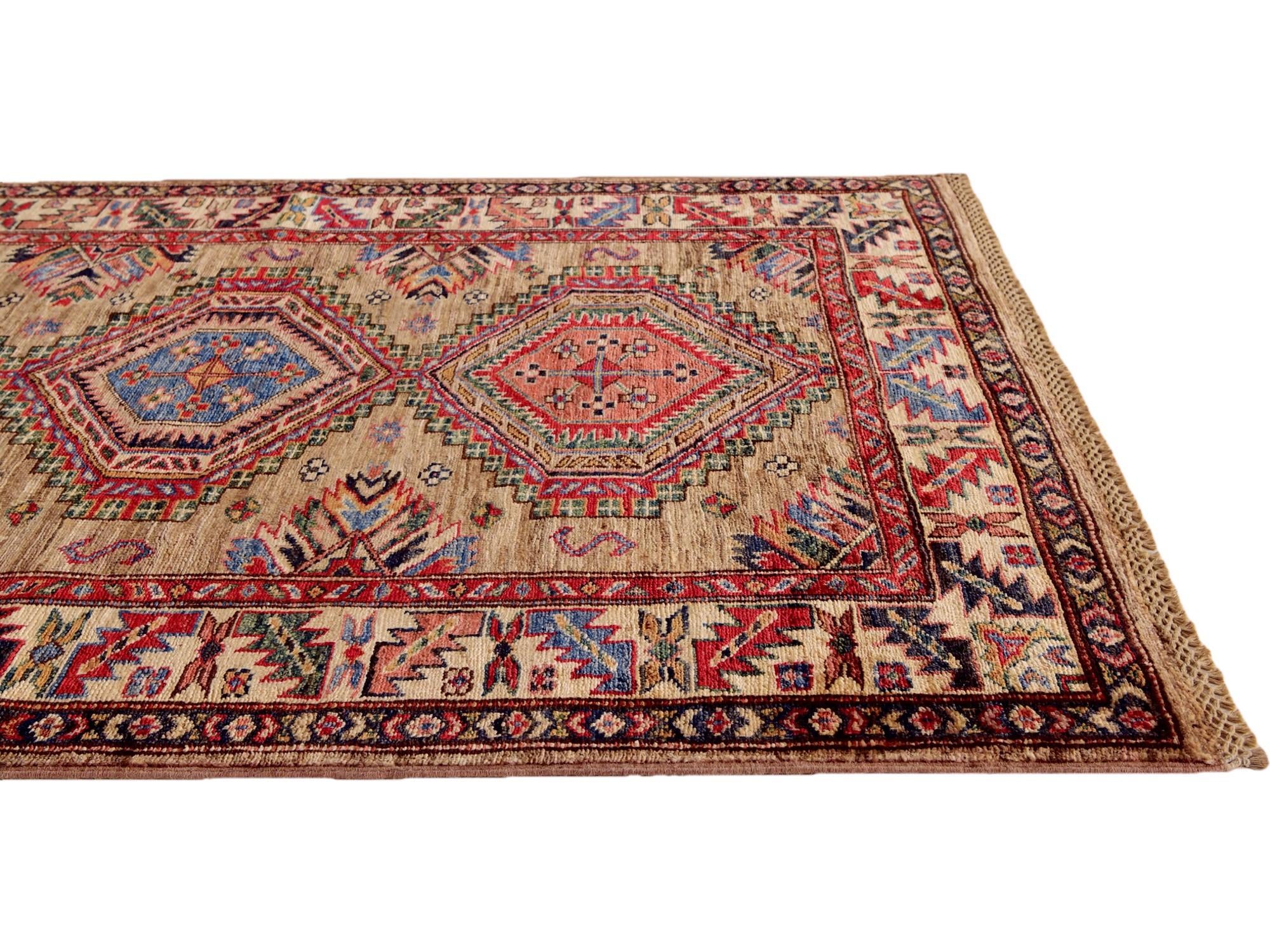 3' 4 x 4' 11 Hand Knotted Kazak Rug