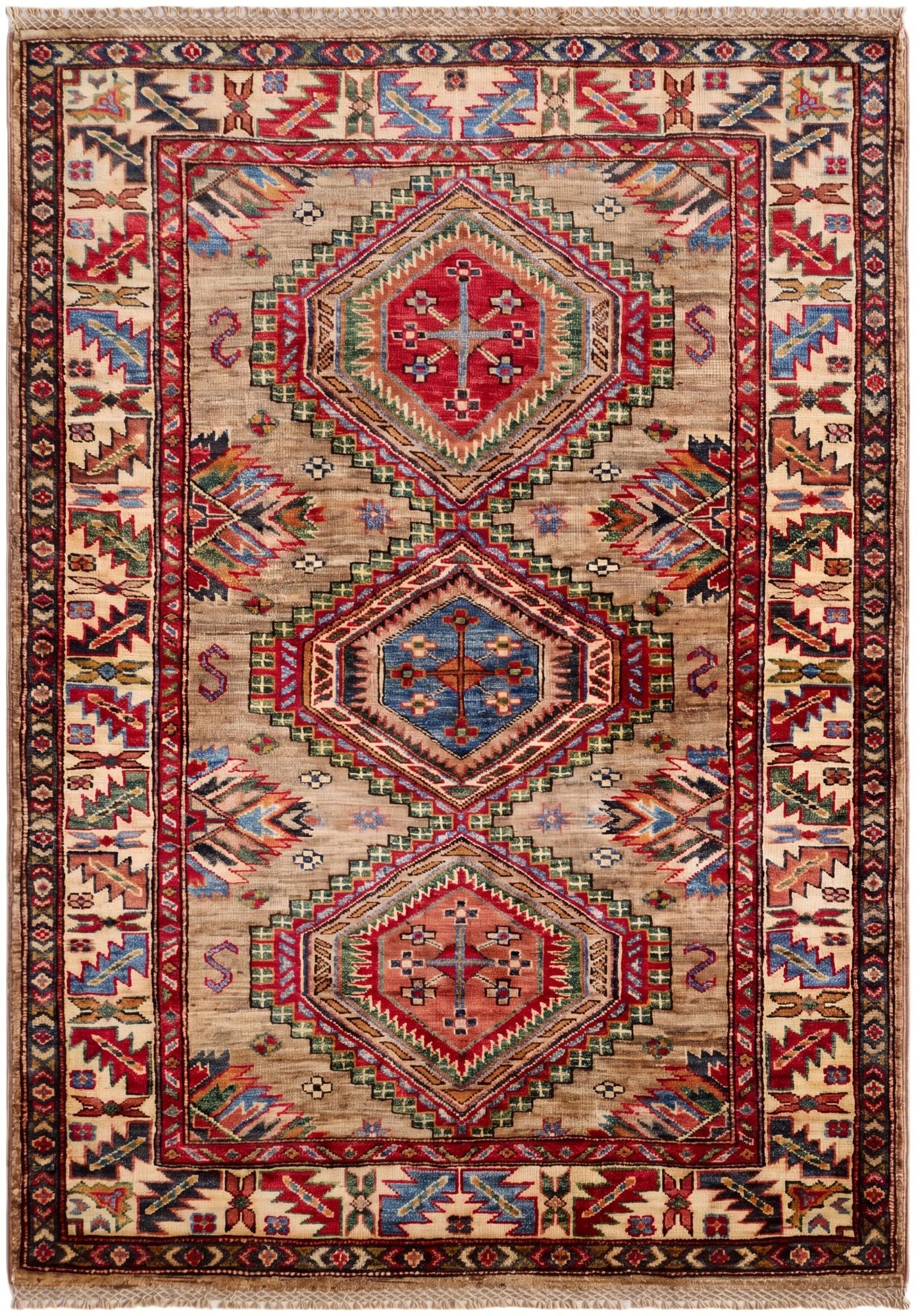 3' 4 x 4' 11 Hand Knotted Kazak Rug
