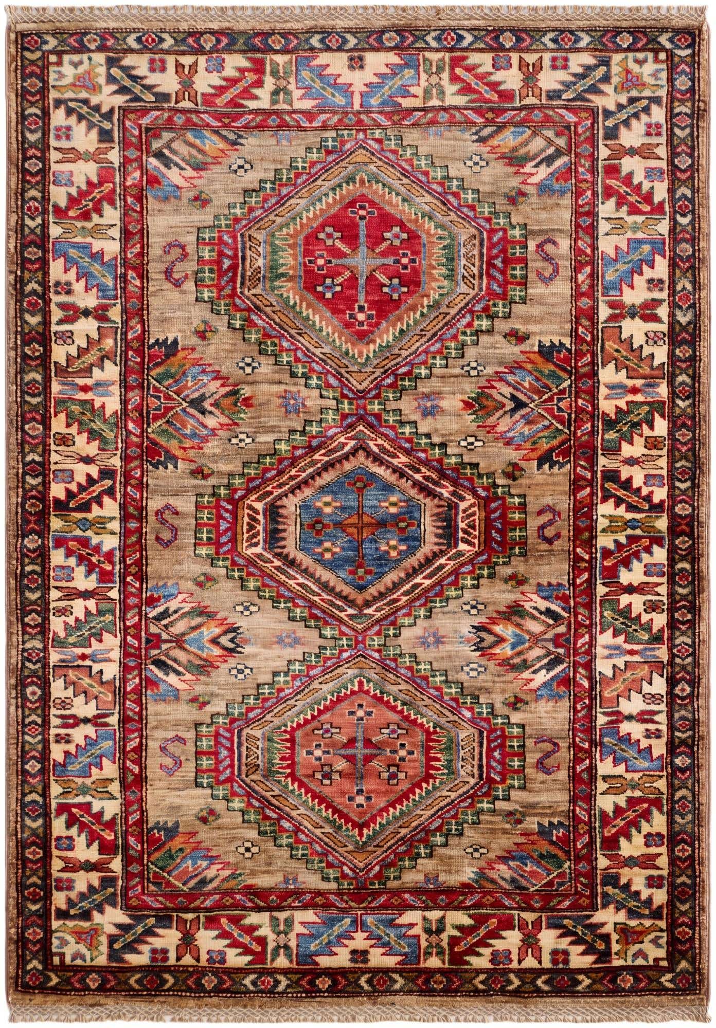 3' 4 x 4' 11 Hand Knotted Kazak Rug