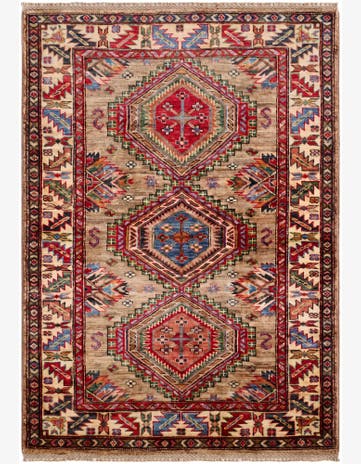 3' 4 x 4' 11 Hand Knotted Kazak Rug