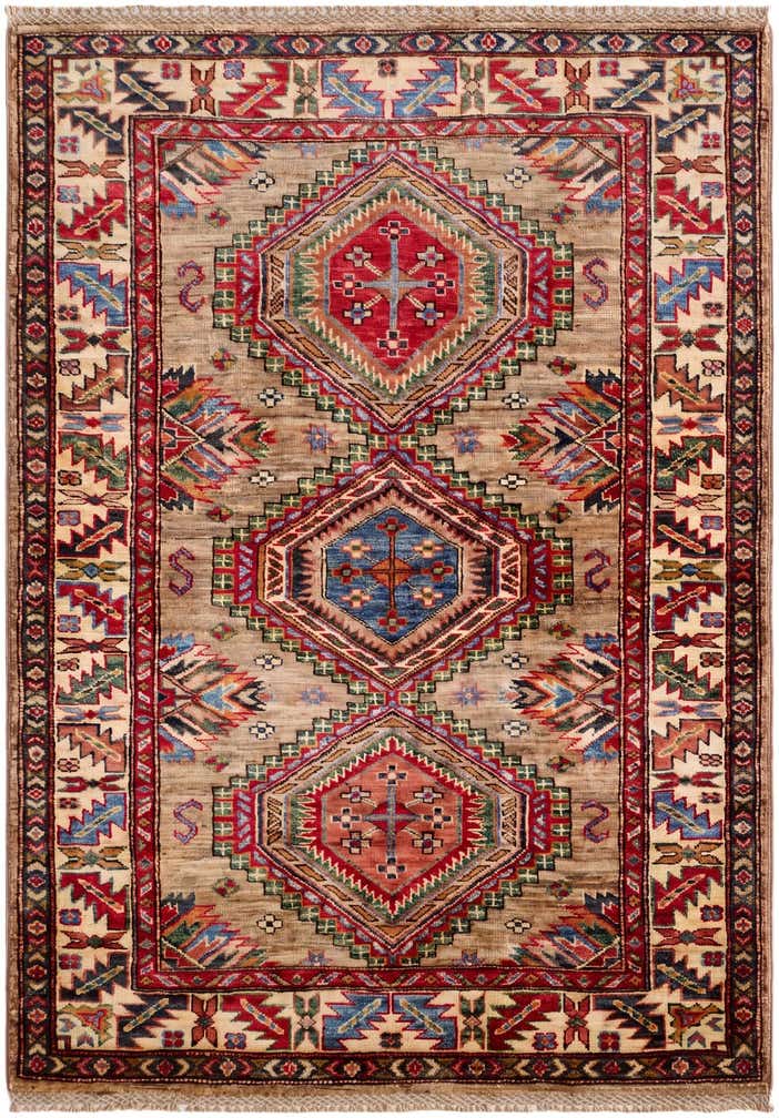 3' 4 x 4' 11 Hand Knotted Kazak Rug