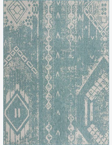 Light Aqua Easy-Clean Bohemian Indoor / Outdoor Rug