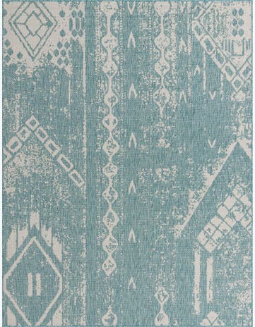 Light Aqua Easy-Clean Bohemian Indoor / Outdoor Rug