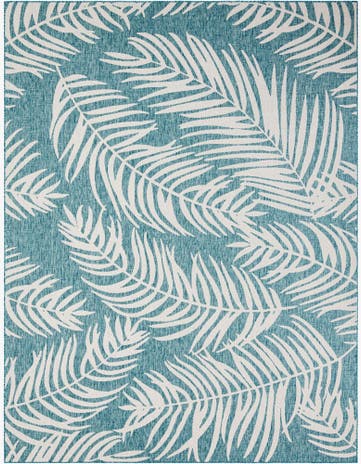 Light Aqua Easy-Clean Botanical Indoor / Outdoor Rug