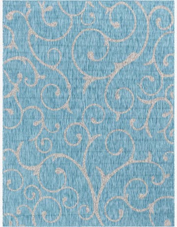 Light Aqua Easy-Clean Botanical Indoor / Outdoor Rug