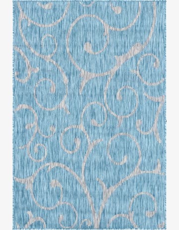 Light Aqua Easy-Clean Botanical Indoor / Outdoor Rug