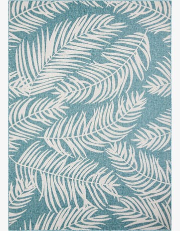 Light Aqua Easy-Clean Botanical Indoor / Outdoor Rug