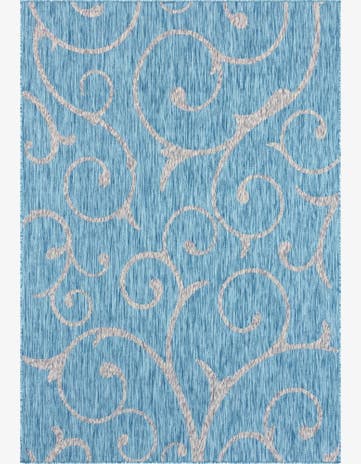 Light Aqua Easy-Clean Botanical Indoor / Outdoor Rug