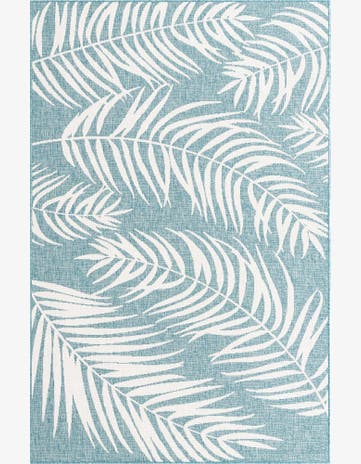 Light Aqua Easy-Clean Botanical Indoor / Outdoor Rug