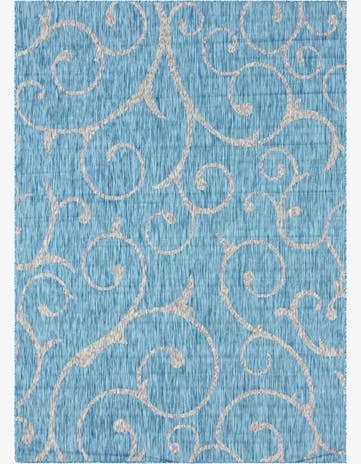 Light Aqua Easy-Clean Botanical Indoor / Outdoor Rug