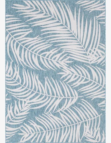 Light Aqua Easy-Clean Botanical Indoor / Outdoor Rug