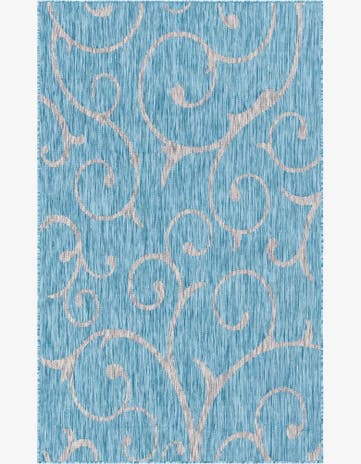 Light Aqua Easy-Clean Botanical Indoor / Outdoor Rug