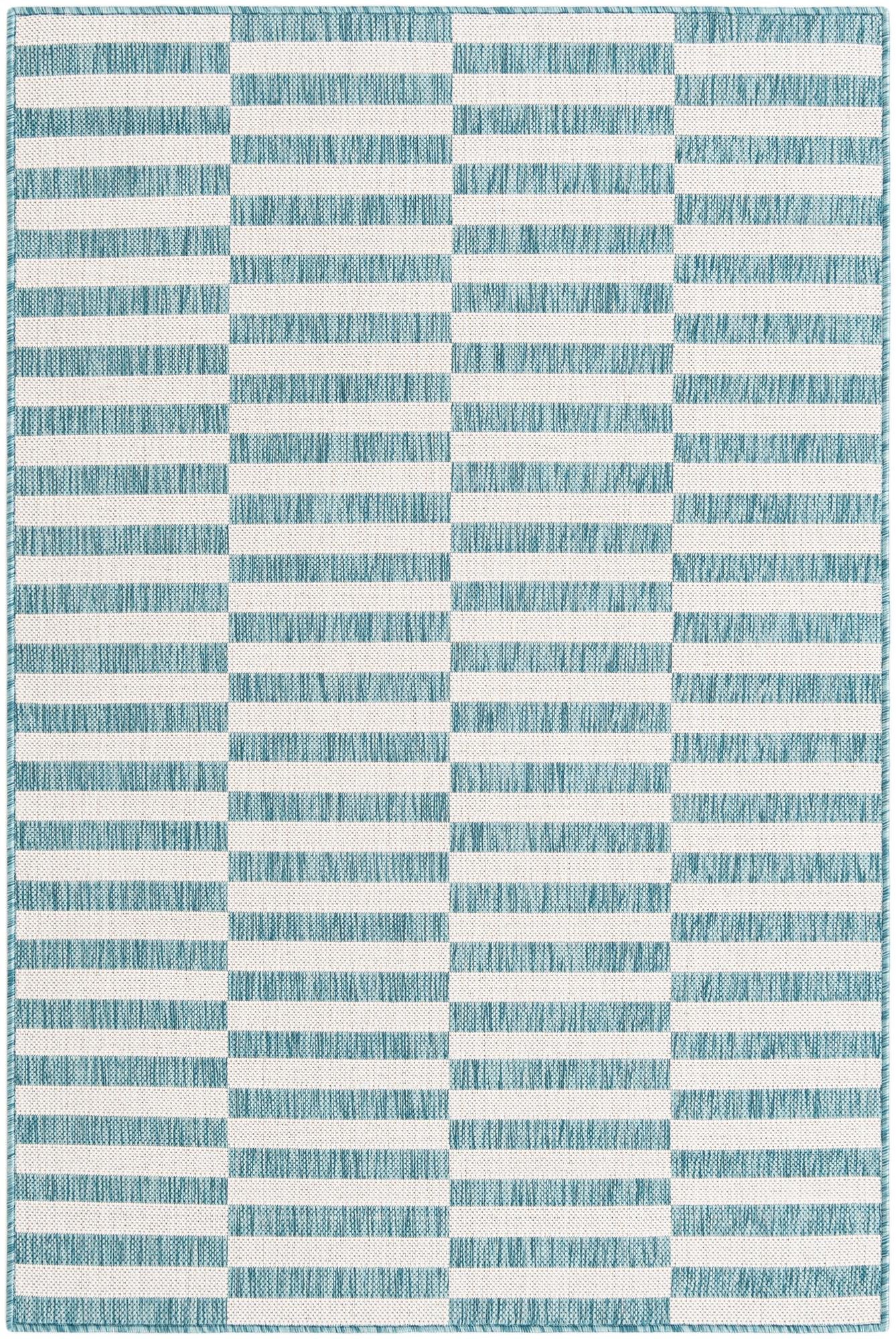 Light Aqua Easy-Clean Striped Indoor / Outdoor Rug