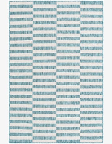 Light Aqua Easy-Clean Striped Indoor / Outdoor Rug