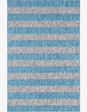 Light Aqua Easy-Clean Striped Indoor / Outdoor Rug