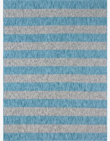 Light Aqua Easy-Clean Striped Indoor / Outdoor Rug