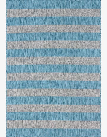 Light Aqua Easy-Clean Striped Indoor / Outdoor Rug