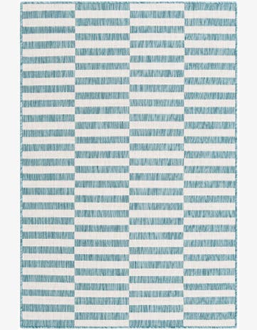 Light Aqua Easy-Clean Striped Indoor / Outdoor Rug