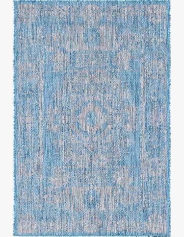 Light Aqua Easy-Clean Traditional Indoor / Outdoor Rug