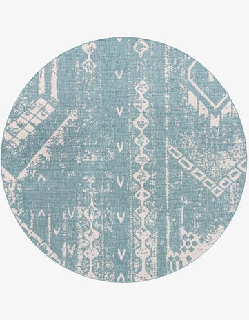 Light Aqua Easy-Clean Bohemian Indoor / Outdoor Round Rug