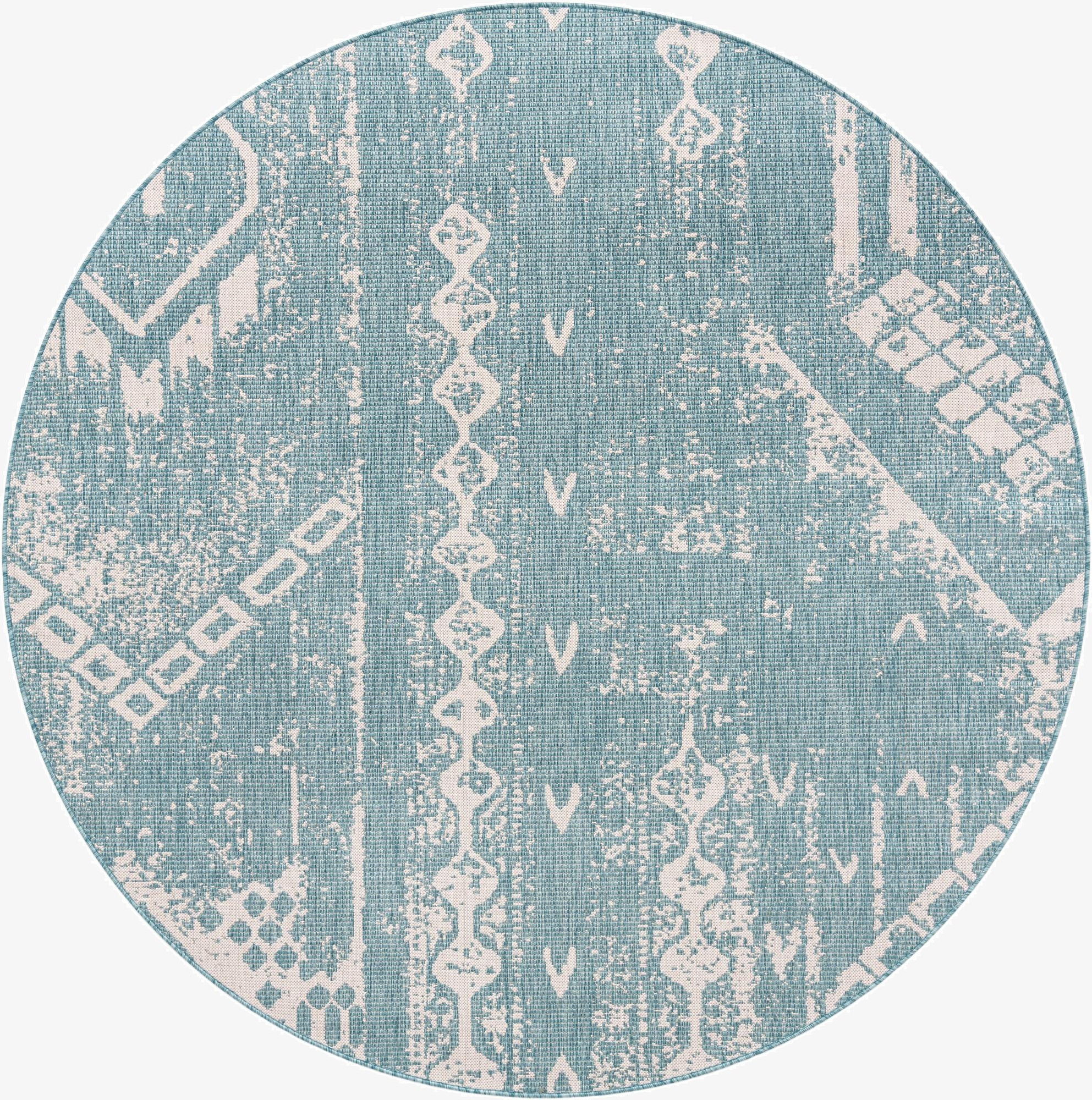 7' 10 x 7' 10  Washable Bohemian Indoor / Outdoor Round Rug