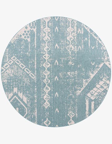 Light Aqua Easy-Clean Bohemian Indoor / Outdoor Round Rug