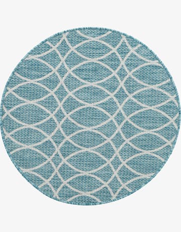 Light Aqua Easy-Clean Lattice Indoor / Outdoor Round Rug