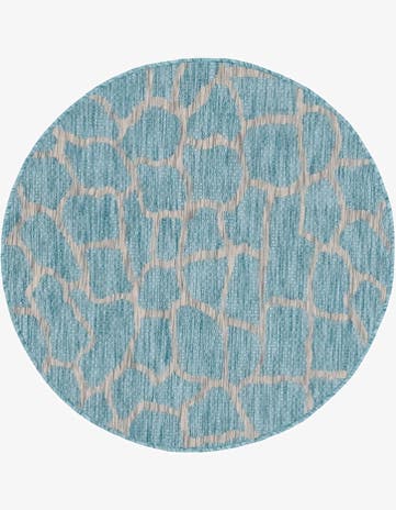 Light Aqua Easy-Clean Safari Indoor / Outdoor Round Rug