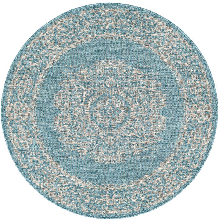 Detail image of 4' x 4' Easy-Clean Traditional Indoor / Outdoor Round Rug