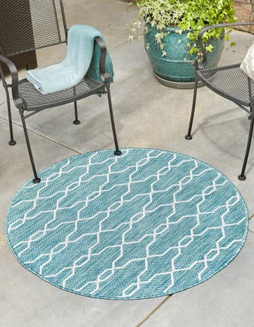 4' x 4' Easy-Clean Trellis Indoor / Outdoor Round Rug