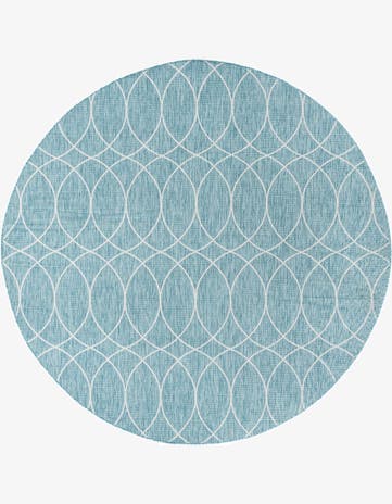 Light Aqua Easy-Clean Trellis Indoor / Outdoor Round Rug