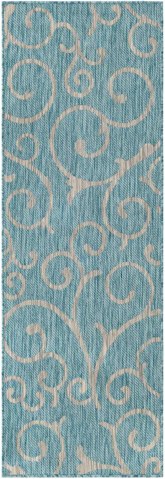 Detail image of 2' x 6' Easy-Clean Botanical Indoor / Outdoor Runner Rug